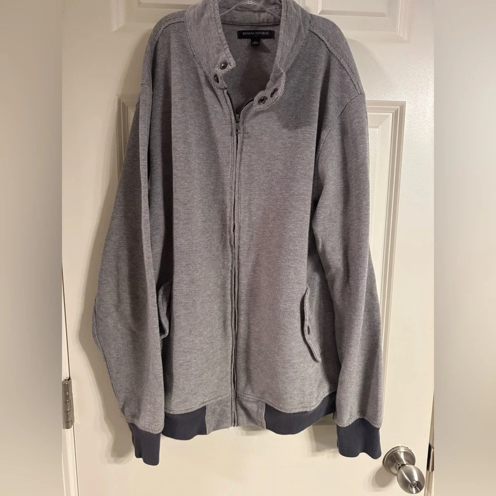 Banana Republic Mens Medium Gray Full Zip‎ Band Collar Pockets Long Sleeve